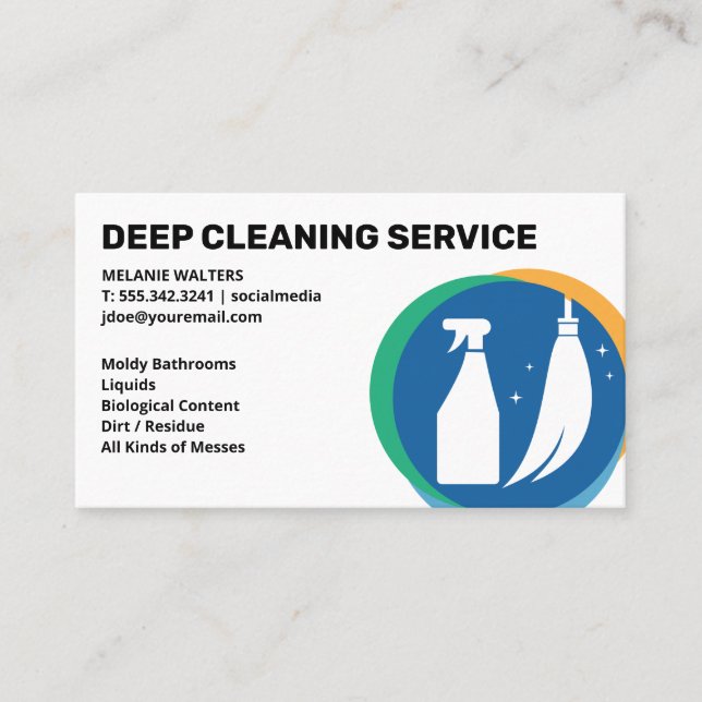 Cleaning Services | Broom Cleaner Spray Icon Business Card (Front)