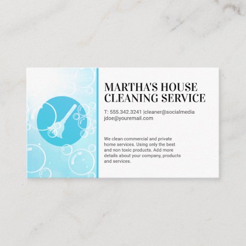 Cleaning Services  Broom Logo  Soap Bubbles Business Card