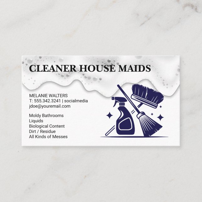 Cleaning Services | Broom | Spray Bottle Business Card (Front)