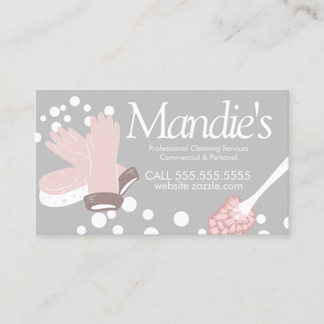 Cleaning Services Bubbles Pink Supplies Business Card (Front)