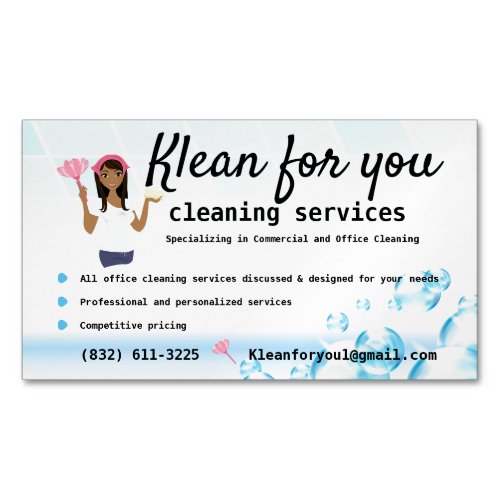 Cleaning Services Bubbles White Business Card Magnet