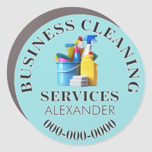 Cleaning services business home pale blue round car magnet