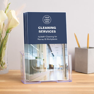 Cleaning Services Business Logo Navy Blue Tri-Fold Brochure