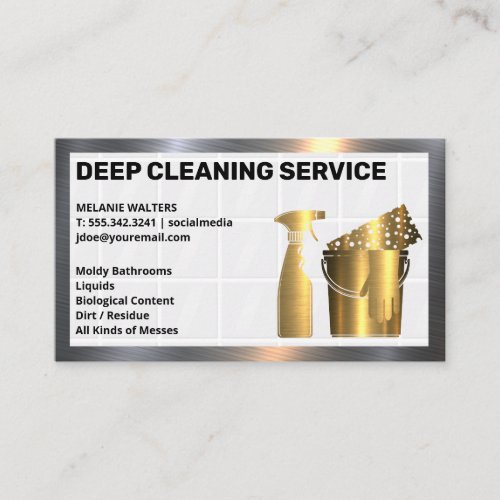 Cleaning Services  Clean Supplies Gold Metallic Business Card