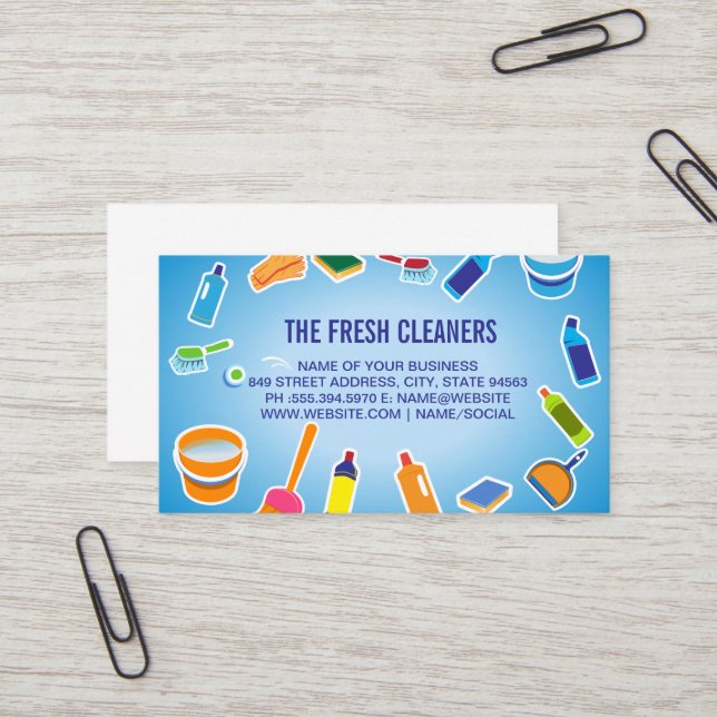 Cleaning Services | Cleaning Products Business Card (Front/Back In Situ)