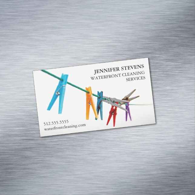 Cleaning Services Clothesline Photo Modern Maid Business Card Magnet (In Situ)