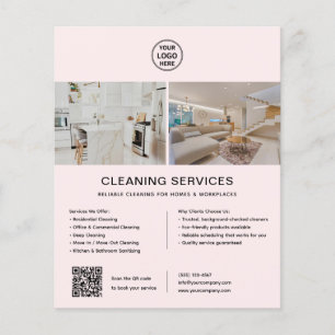 Cleaning Services Custom Logo QR Code Pink Flyer