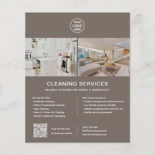 Cleaning Services Custom Logo Taupe QR Flyer