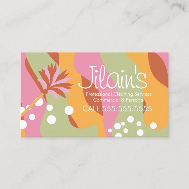Cleaning Services Duster Groovy  Business Card (Front)