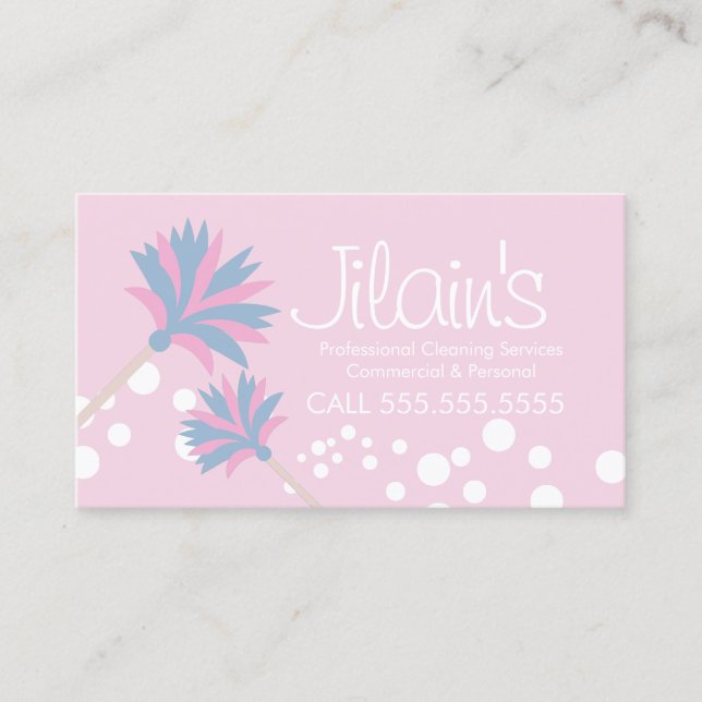 Cleaning Services Duster Pink  Business Card (Front)