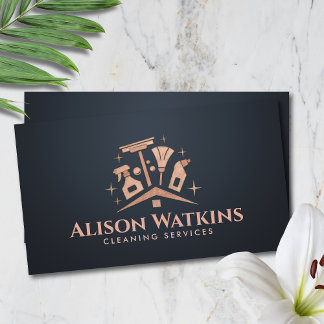 Cleaning Services - Elegant Rose Gold Business Card