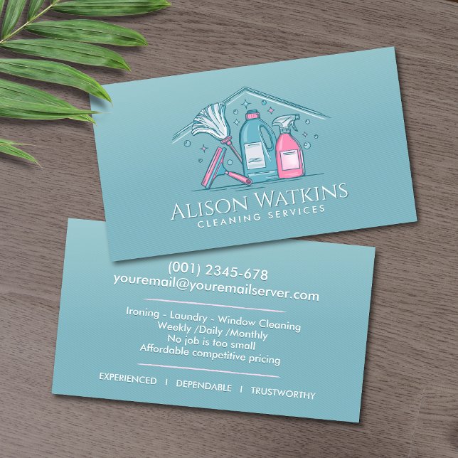 Cleaning Services - Elegant Soft Teal and Pink Business Card (Creator Uploaded)