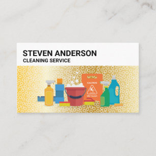 Cleaning Services Gold Background Bubbles Business Card