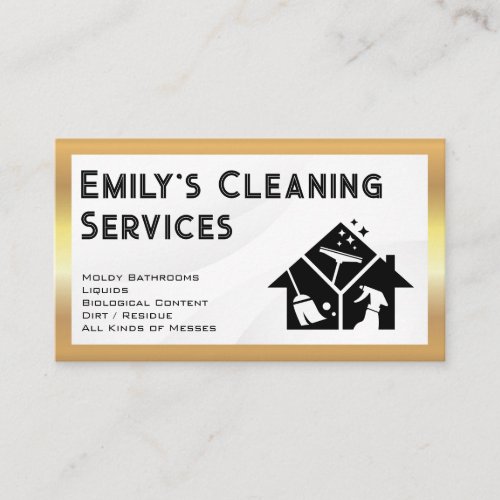 Cleaning Services  Gold Border  Maid Logo Business Card