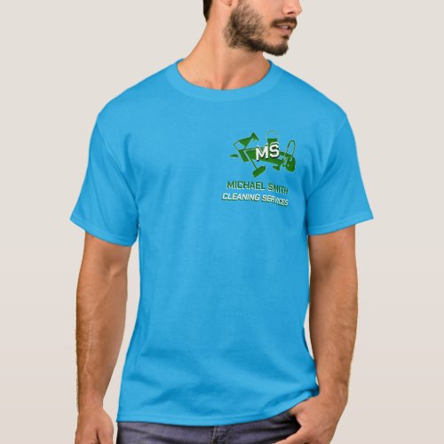 Cleaning Services Green Logo Monogram Custom Blue T_Shirt