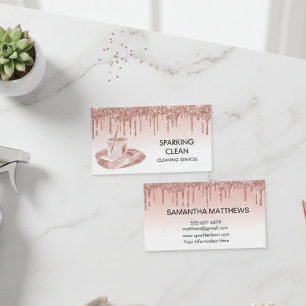 Cleaning Services Home Business Rose Gold Drips Card
