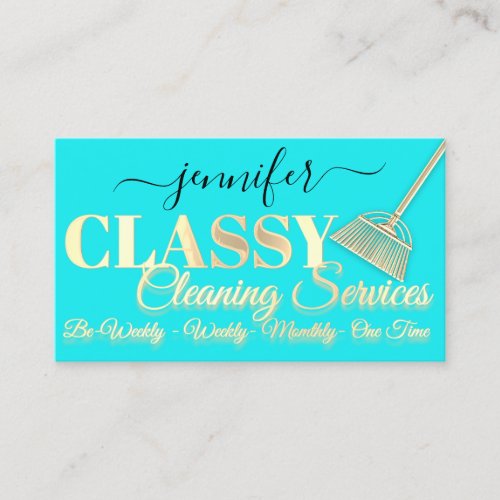 Cleaning Services House Keeping Maid Blue Gold  Business Card