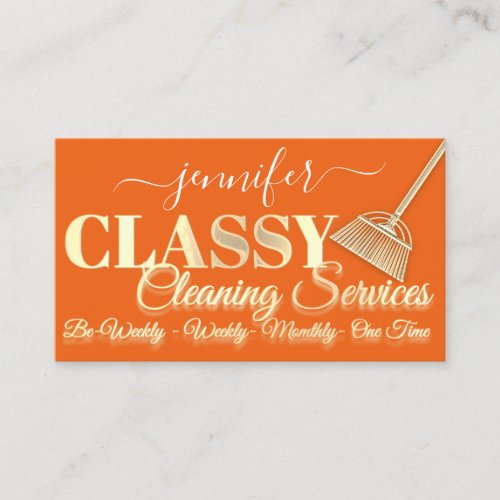 Cleaning Services House Keeping Maid Orange Gold Business Card