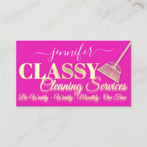 Cleaning Services House Keeping Maid Pink Gold Business Card