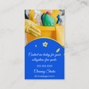 Cleaning Services House Keeping QRCode Photo Blue Business Card