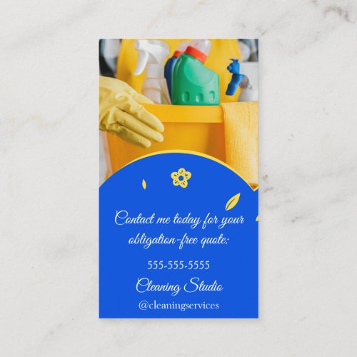 Cleaning Services House Keeping QRCode Photo Blue Business Card