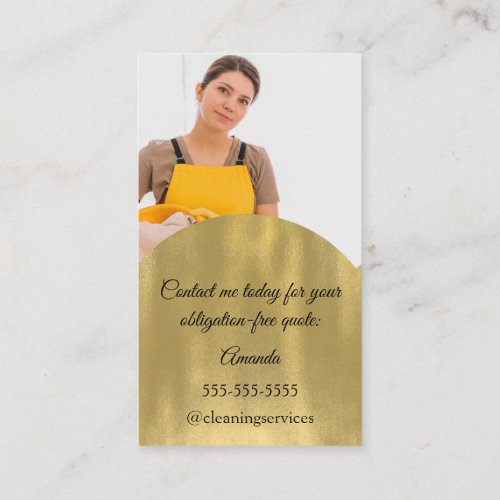 Cleaning Services House Keeping QRCode Photo Gold  Business Card
