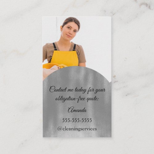 Cleaning Services House Keeping QRCode Photo Gray Business Card
