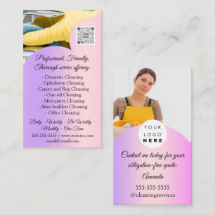 Cleaning Services House Keeping QRCode Photo Pink Business Card