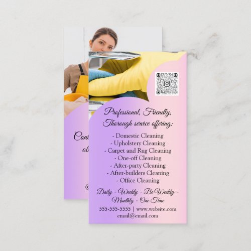 Cleaning Services House Keeping QRCode Photo Pink Business Card