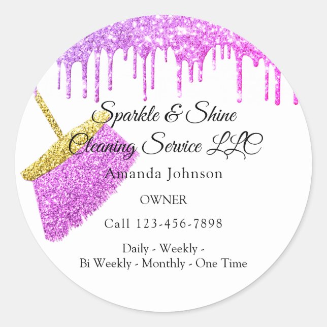 Cleaning Services House Maid Pink Drips White  Classic Round Sticker (Front)