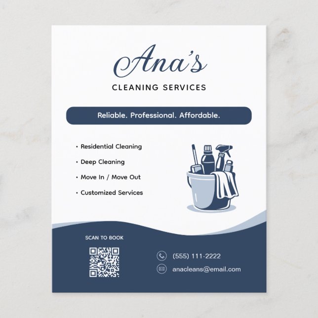 Cleaning Services Housekeeping Blue QR Code Flyer (Front)
