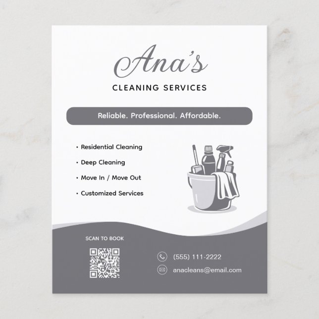 Cleaning Services Housekeeping Gray QR Code Flyer (Front)