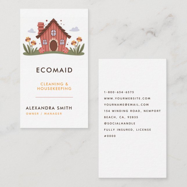 Cleaning Services Housekeeping Retro Cute Home Business Card (Front/Back)