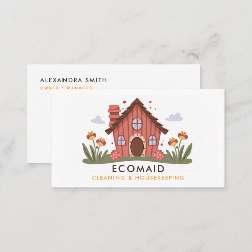 Cleaning Services Housekeeping Retro Cute House Business Card