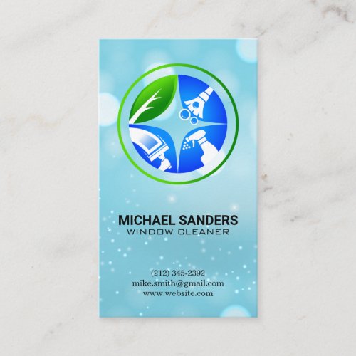 Cleaning Services Icon  Sparkle Boke Background Business Card