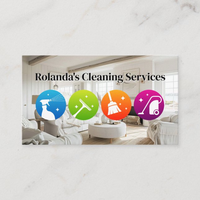 Cleaning Services Icons | Clean Modern Living Room Business Card (Front)
