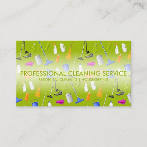 Cleaning Services Icons Cute green Business Card