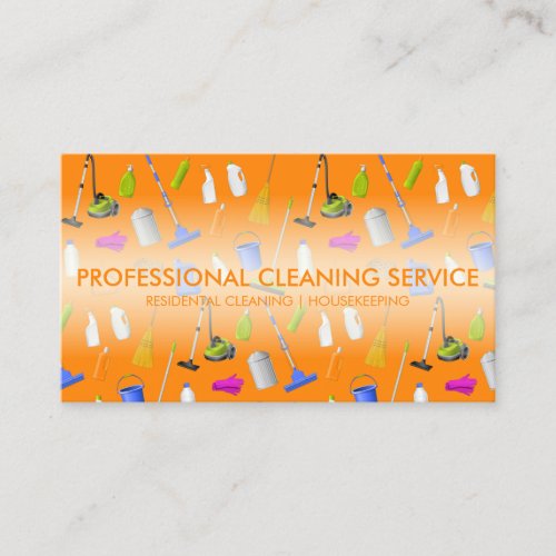 Cleaning Services Icons Cute orange Business Card