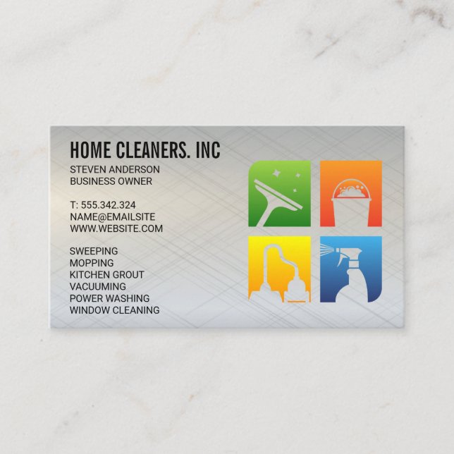 Cleaning Services Icons | Metallic Business Card (Front)