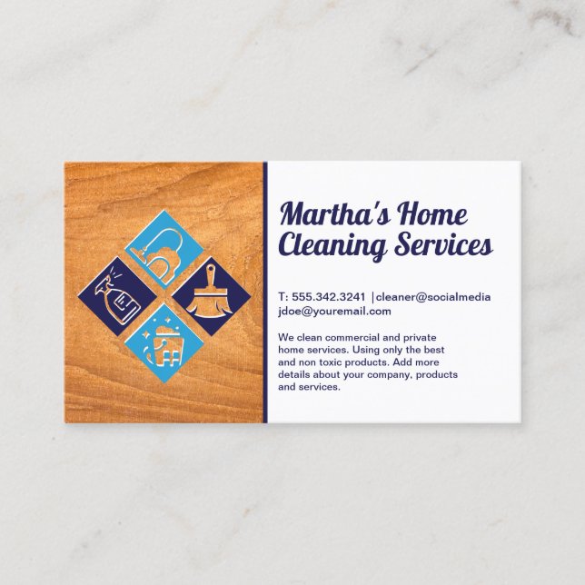 Cleaning Services icons | Wood Business Card (Front)