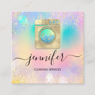 Cleaning Services Laundry QR Codo Logo Holograph Square Business Card