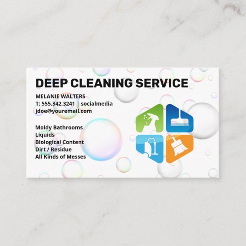 Cleaning Services Logo  Bubbles Background Business Card