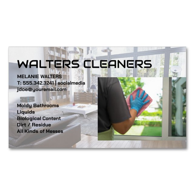 Cleaning Services Logo | Maid Washing Window Business Card Magnet (Front)