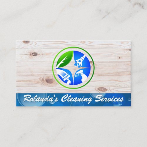 Cleaning Services Logo  Wood Business Card