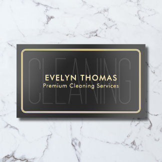 Cleaning Services Luxury Minimal QR Code Black Foil Business Cards
