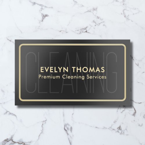 Cleaning Services Luxury Minimal QR Code Black Foil Business Cards