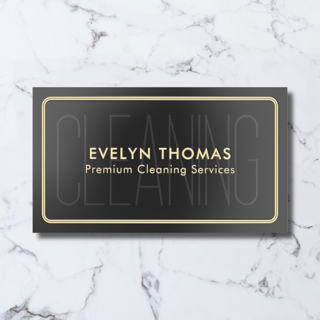 Cleaning Services Luxury Minimal QR Code Black Foil Business Cards (Creator Uploaded)
