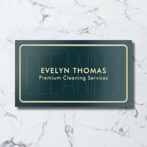 Cleaning Services Luxury Minimal QR Code Teal Foil Business Cards