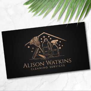 Cleaning Services - Luxury Rose Gold line Art Business Card