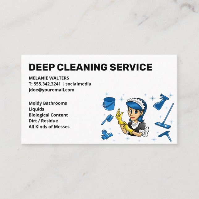 Cleaning Services | Maid and Cleaning Tools Business Card (Front)